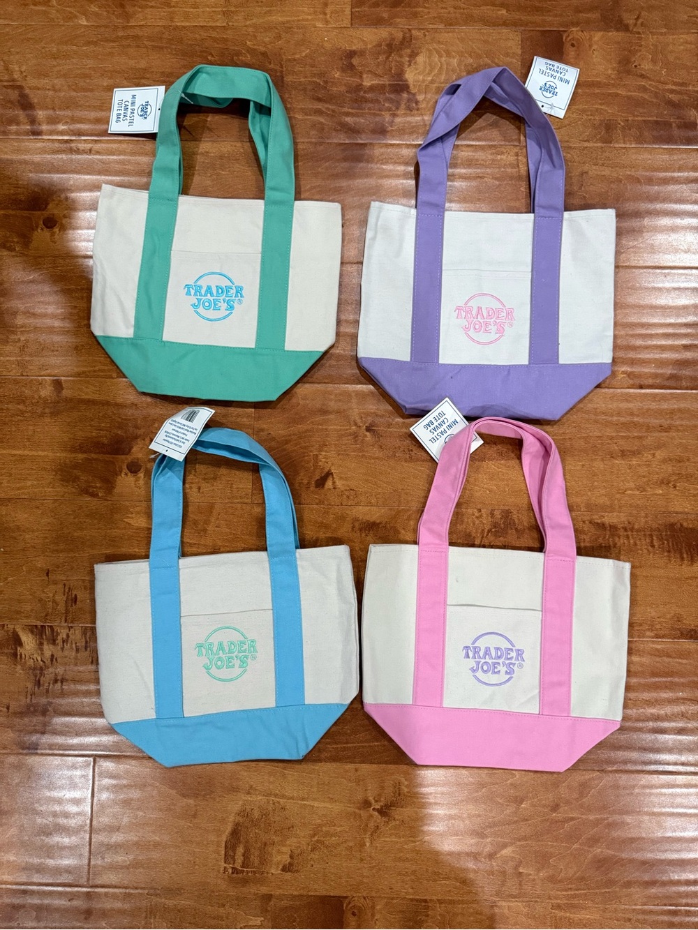 NWT Mini Trader Joe’s Pastel Canvas Totes - Set of 4